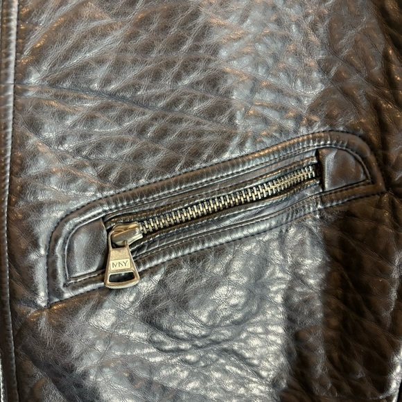 MARC NEW YORK Sz L Jacket by Andre Marc Pebbled Vegan Leather Lined Dark Blue - Picture 2 of 12